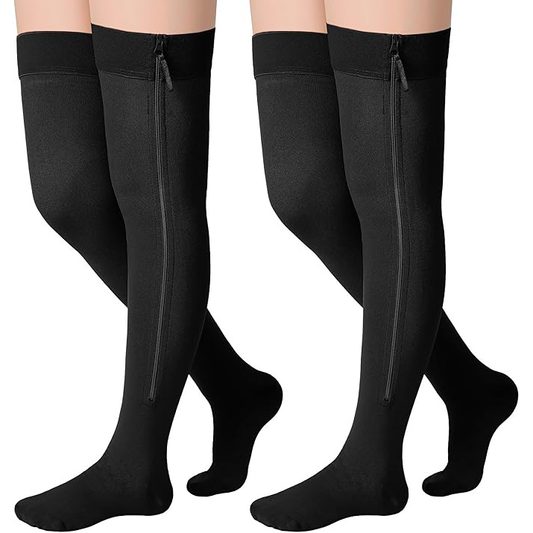 DiaFlow Thigh-High Zippered Compression Socks 20-30 mmHg with medical-grade support for varicose veins.