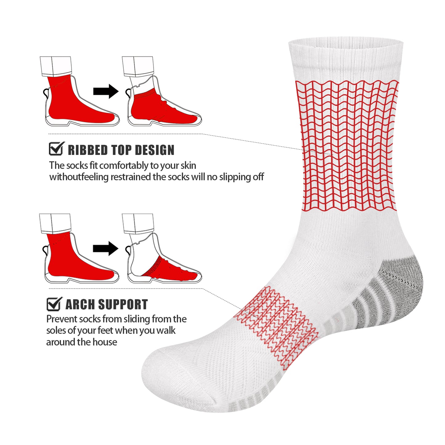 ZYLO® Mens Diabetic Crew Socks Circulation Non-Binding Moisture Wicking Cushioned Breathable Cotton Socks