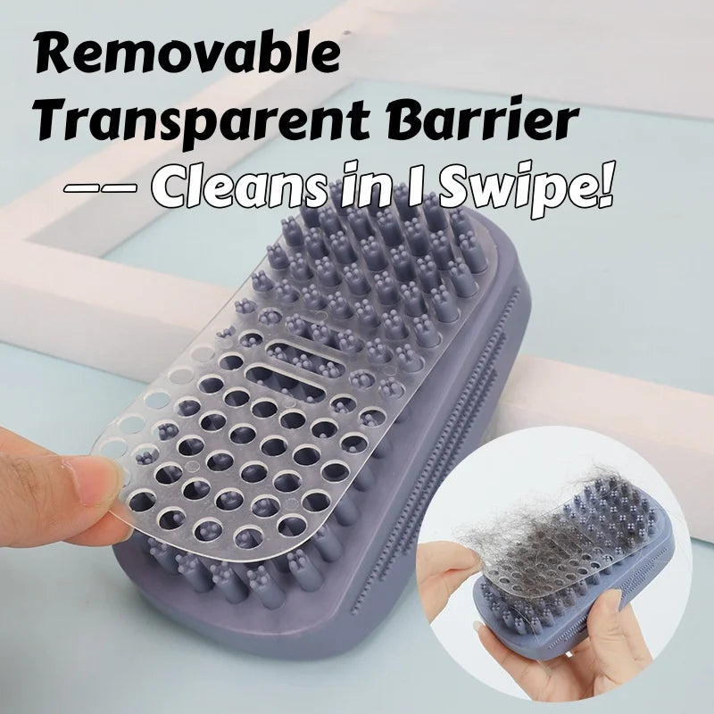3-Head Silicone Bath Massage Brush with Fur Removal for Cats/Dogs - Collects 96% Wet Hair during Washing - Grooming Tool