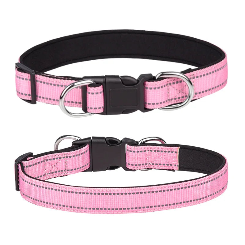 Solid Color Dog Collar Reflective Webbing Pet Collar Explosion-proof Impact Adjustable Collar