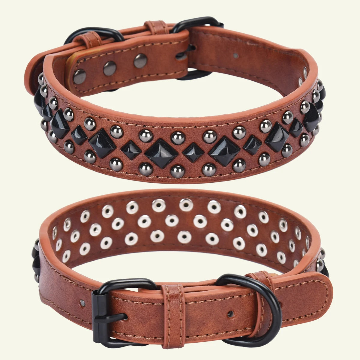 CP434BK--1pc vintage heavy leather pet dog rivets collar, anti bite and neck protection collar. medium to large dog fit collar.