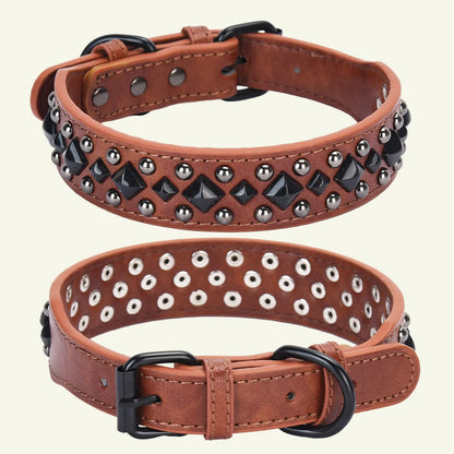 CP434BK--1pc vintage heavy leather pet dog rivets collar, anti bite and neck protection collar. medium to large dog fit collar.