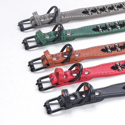 CP434BK--1pc vintage heavy leather pet dog rivets collar, anti bite and neck protection collar. medium to large dog fit collar.