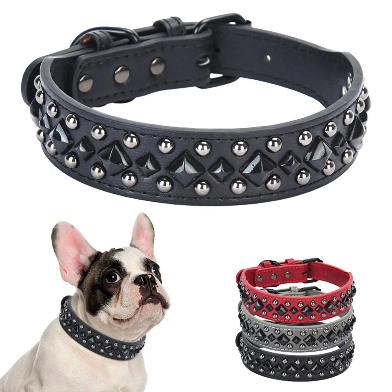 CP434BK--1pc vintage heavy leather pet dog rivets collar, anti bite and neck protection collar. medium to large dog fit collar.