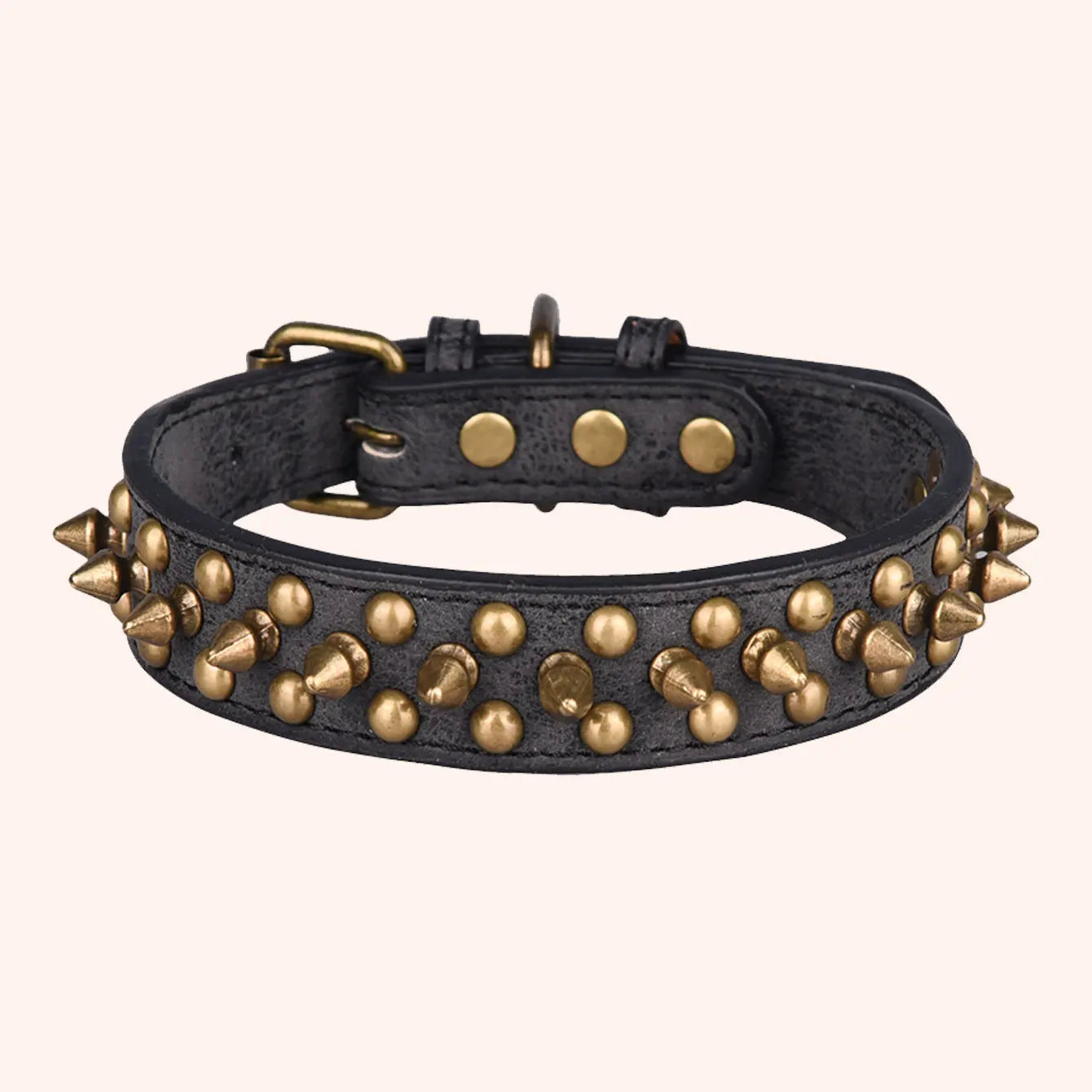 CP037-1--Vintage brass rivet heavy-duty adjustable pet dog collar, round head rivet paired with wear-resistant PU leather.