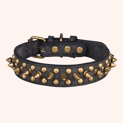 CP037-1--Vintage brass rivet heavy-duty adjustable pet dog collar, round head rivet paired with wear-resistant PU leather.