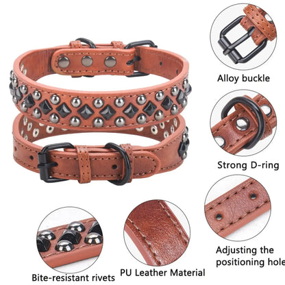 CP434BK--1pc vintage heavy leather pet dog rivets collar, anti bite and neck protection collar. medium to large dog fit collar.