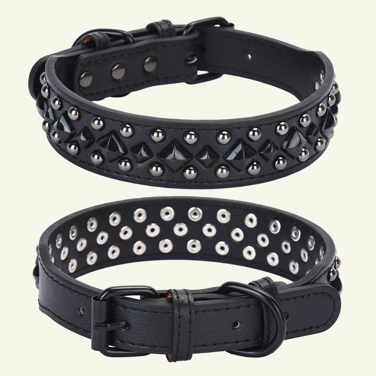 CP434BK--1pc vintage heavy leather pet dog rivets collar, anti bite and neck protection collar. medium to large dog fit collar.