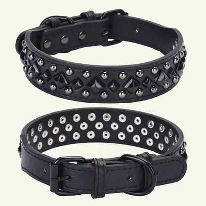 CP434BK--1pc vintage heavy leather pet dog rivets collar, anti bite and neck protection collar. medium to large dog fit collar.