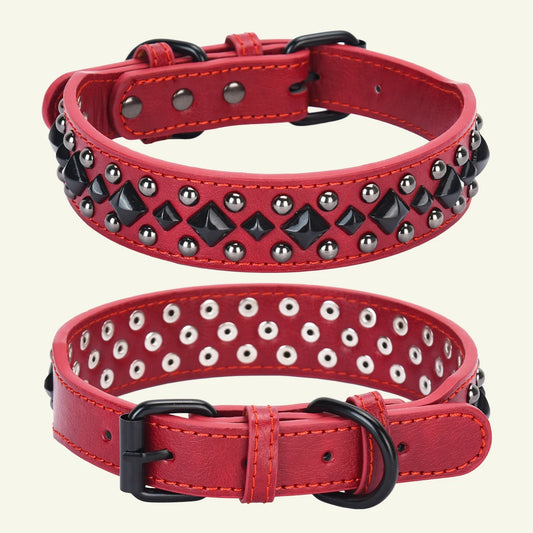 CP434BK--1pc vintage heavy leather pet dog rivets collar, anti bite and neck protection collar. medium to large dog fit collar.