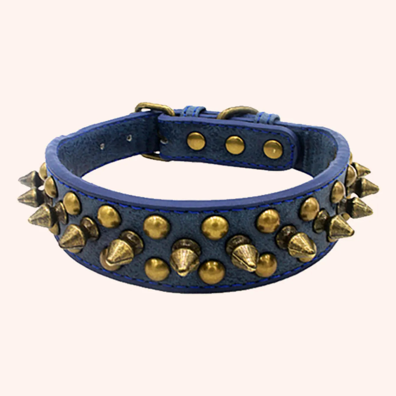 CP037-1--Vintage brass rivet heavy-duty adjustable pet dog collar, round head rivet paired with wear-resistant PU leather.