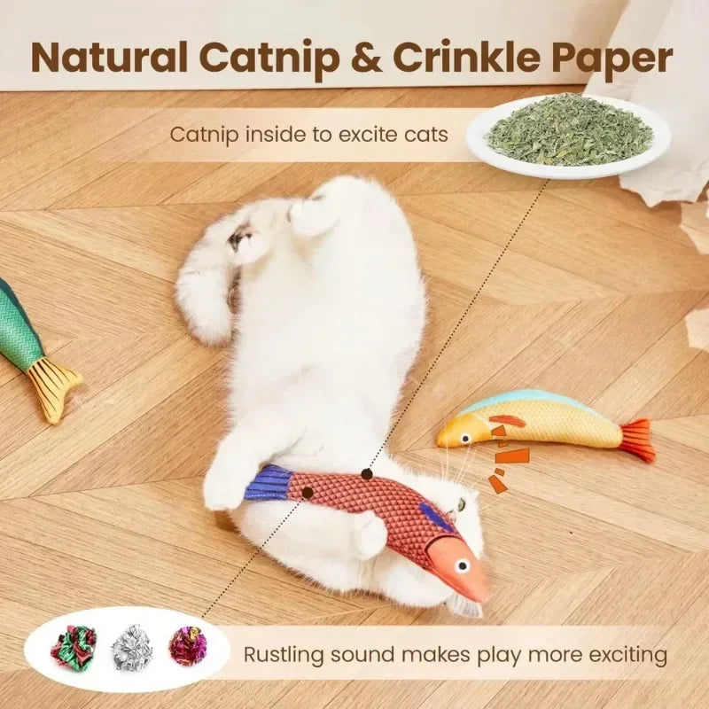 Cat Toys Saury Fish Crinkle Sound Plush Peyt Toys Interactive Cat Kicker Toy Teeth Grinding Cat Kitten Catnip Toys