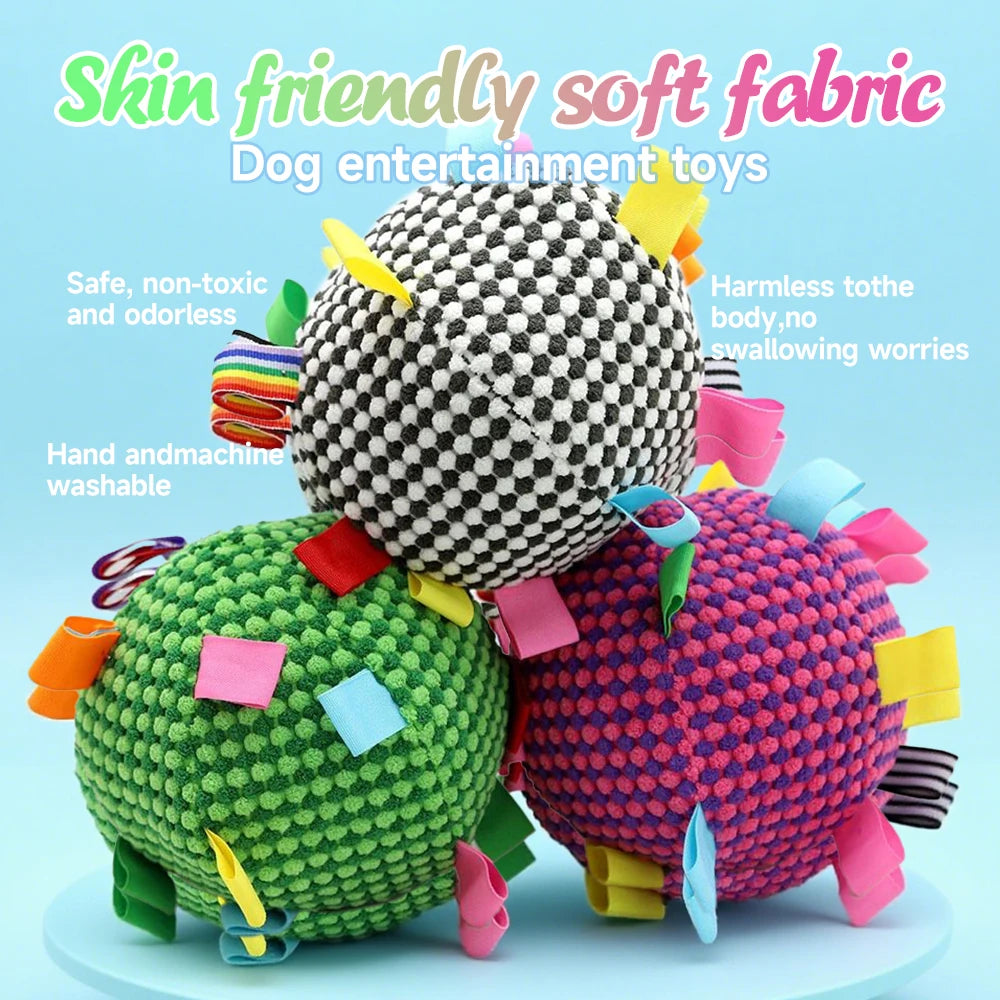 3-Color Plush Tug Ball – Silent, Durable, Interactive Dog Toy