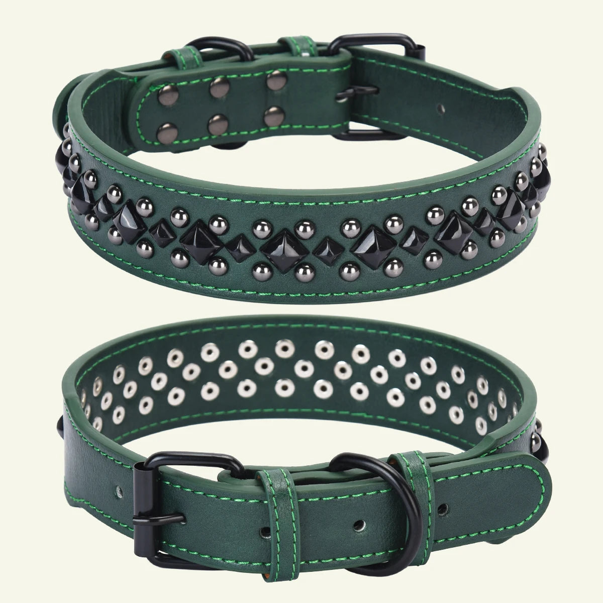 CP434BK--1pc vintage heavy leather pet dog rivets collar, anti bite and neck protection collar. medium to large dog fit collar.