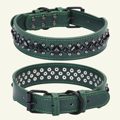CP434BK--1pc vintage heavy leather pet dog rivets collar, anti bite and neck protection collar. medium to large dog fit collar.