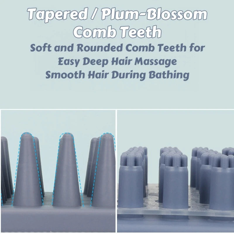 3-Head Silicone Bath Massage Brush with Fur Removal for Cats/Dogs - Collects 96% Wet Hair during Washing - Grooming Tool