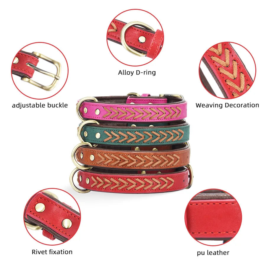 Hand-woven Pet Collars, Small and Medium-sized Leather Dog Collars