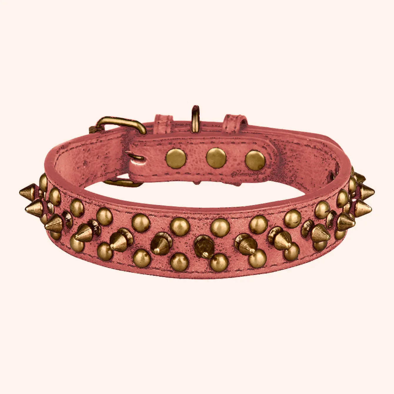 CP037-1--Vintage brass rivet heavy-duty adjustable pet dog collar, round head rivet paired with wear-resistant PU leather.