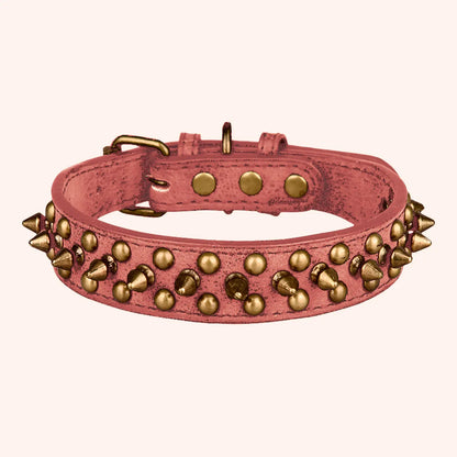 CP037-1--Vintage brass rivet heavy-duty adjustable pet dog collar, round head rivet paired with wear-resistant PU leather.