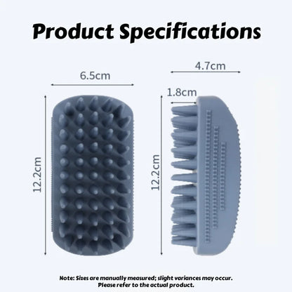 3-Head Silicone Bath Massage Brush with Fur Removal for Cats/Dogs - Collects 96% Wet Hair during Washing - Grooming Tool