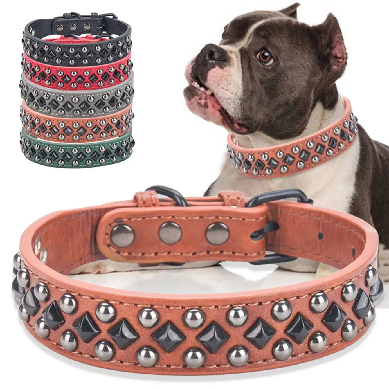 CP434BK--1pc vintage heavy leather pet dog rivets collar, anti bite and neck protection collar. medium to large dog fit collar.