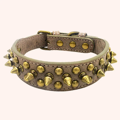 CP037-1--Vintage brass rivet heavy-duty adjustable pet dog collar, round head rivet paired with wear-resistant PU leather.