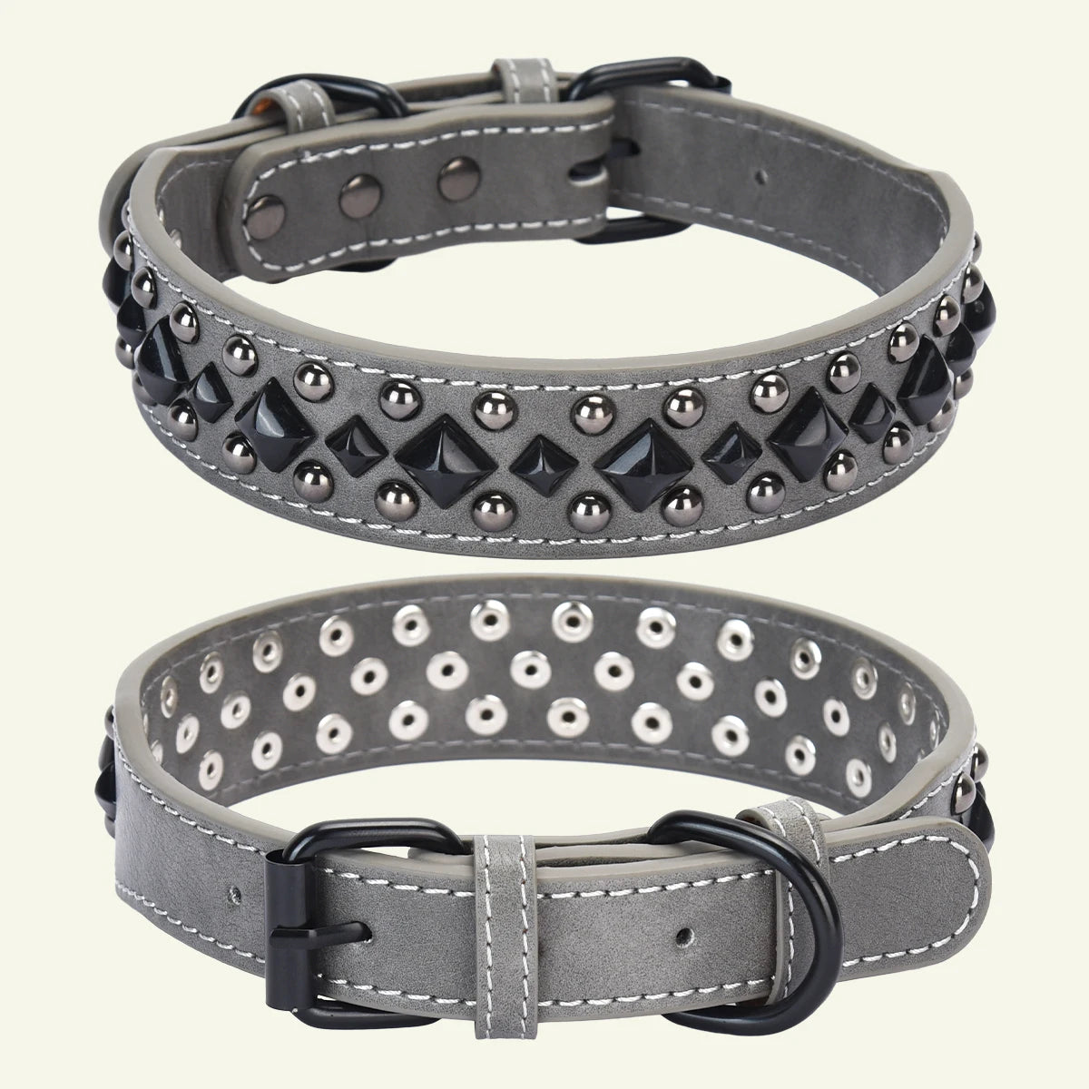 CP434BK--1pc vintage heavy leather pet dog rivets collar, anti bite and neck protection collar. medium to large dog fit collar.