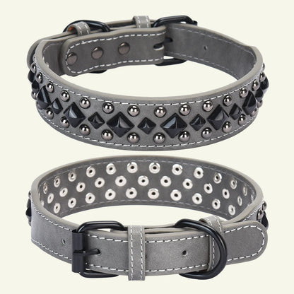 CP434BK--1pc vintage heavy leather pet dog rivets collar, anti bite and neck protection collar. medium to large dog fit collar.