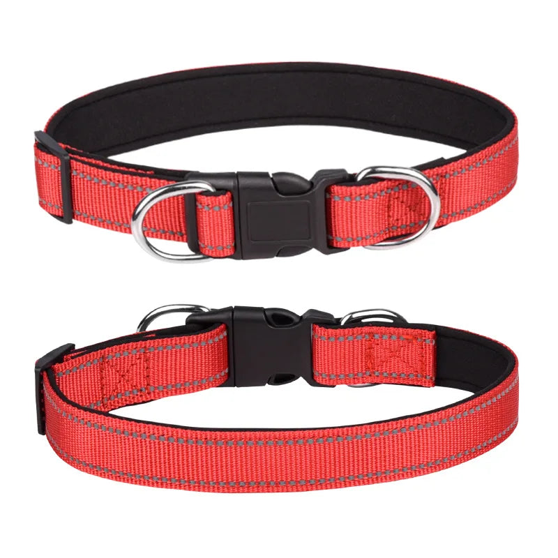 Solid Color Dog Collar Reflective Webbing Pet Collar Explosion-proof Impact Adjustable Collar