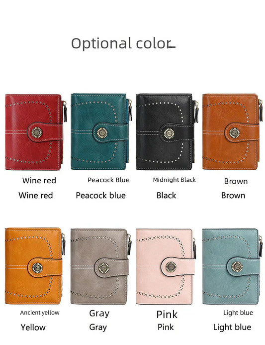 🔥Exclusive 2025 Luxury Sale✨ 🔒 RFID Anti-Theft Short Zipper Wallet | Stylish Ladies' Multi-Card Slot Buckle Purse 💳