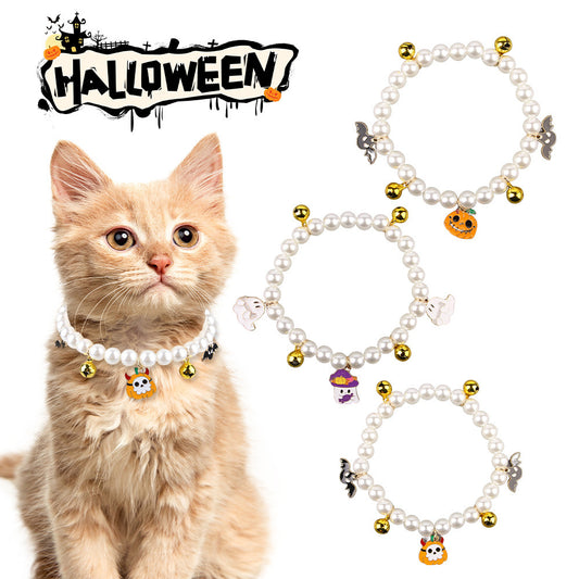Pet Pearl Necklace Decorated Cat Collar