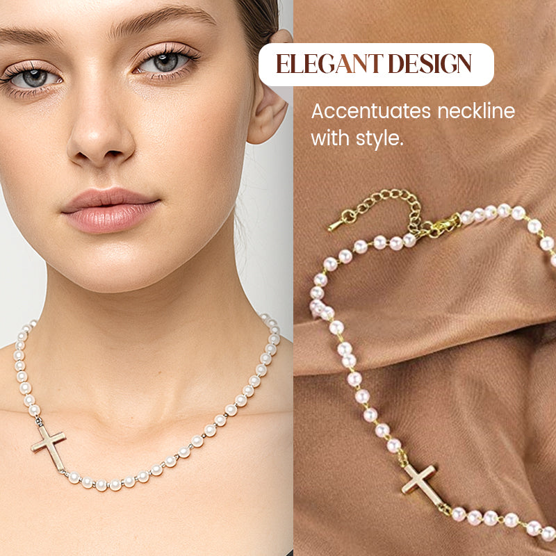 💥Women’s Elegant Cross Synthetic Pearl Necklace