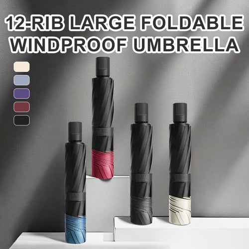 Large folding umbrella with 12 windproof ribs