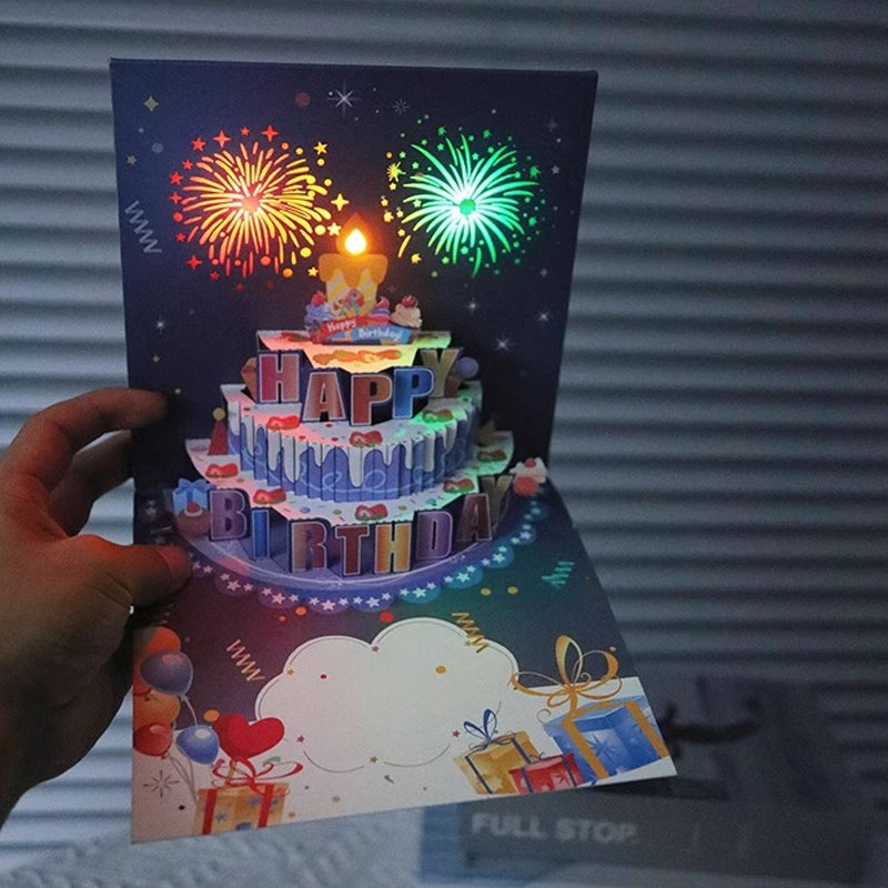 Birthday Cards With Fireworks & Pop Up Cake & Blow-able Music