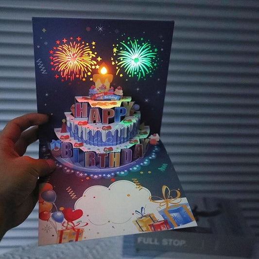 Birthday Cards With Fireworks & Pop Up Cake & Blow-able Music