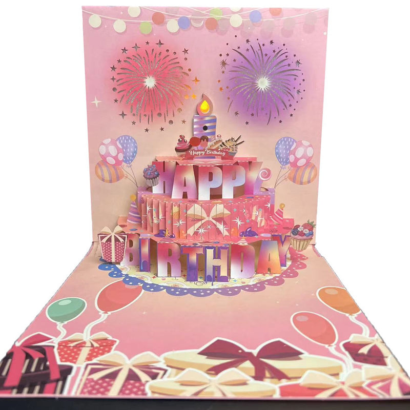 Birthday Cards With Fireworks & Pop Up Cake & Blow-able Music