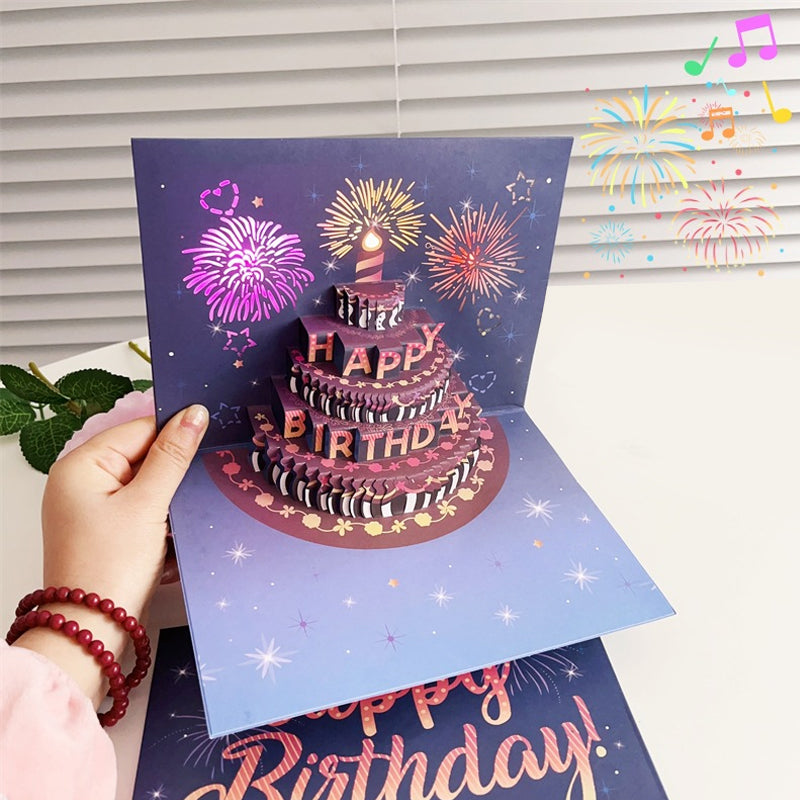 Birthday Cards With Fireworks & Pop Up Cake & Blow-able Music