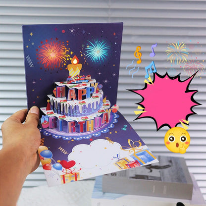 Birthday Cards With Fireworks & Pop Up Cake & Blow-able Music