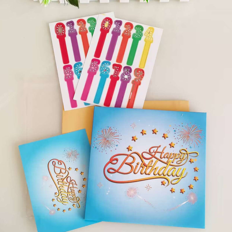 Birthday Cards With Fireworks & Pop Up Cake & Blow-able Music