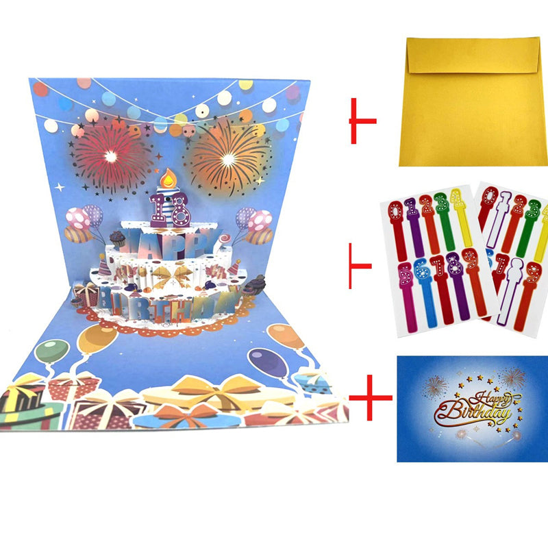 Birthday Cards With Fireworks & Pop Up Cake & Blow-able Music
